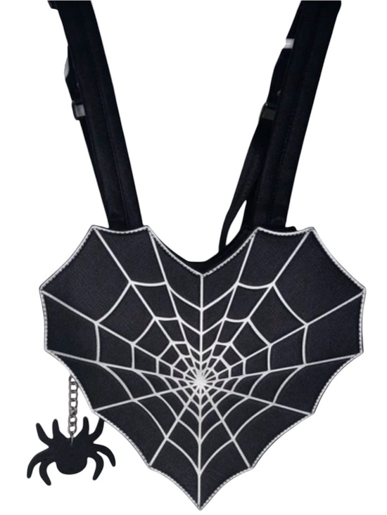 MAD Engine Handbags - MAD Engine Black Heart Spiderweb Backpack with White Webbing